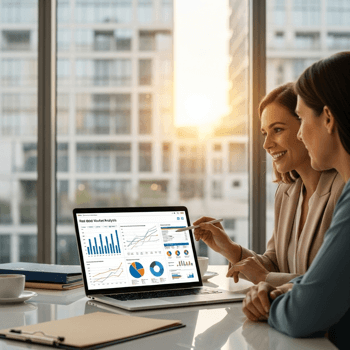 Real estate agent reviewing San Diego home value market trends with a client