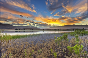 Sunrise over Otay Lakes in San Diego, capturing the peaceful lifestyle available to those looking to buy a home in San Diego