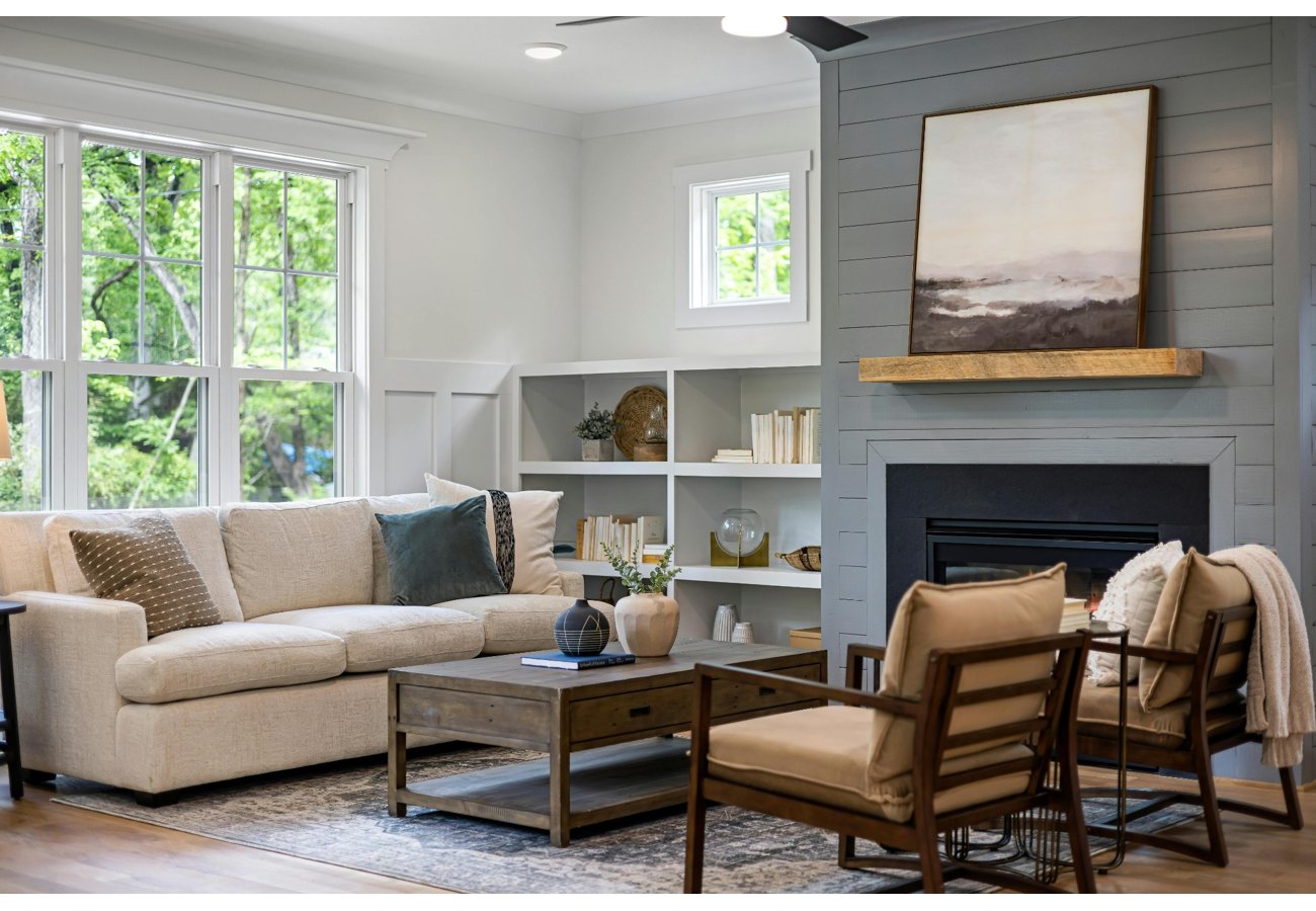 Modern staged living room presented by San Diego real estate agent